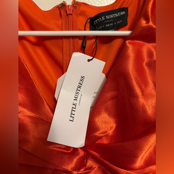 NWT Little Mistress Bridesmaid tea dress in sunset orange Sz 8 - Picture 6 of 7